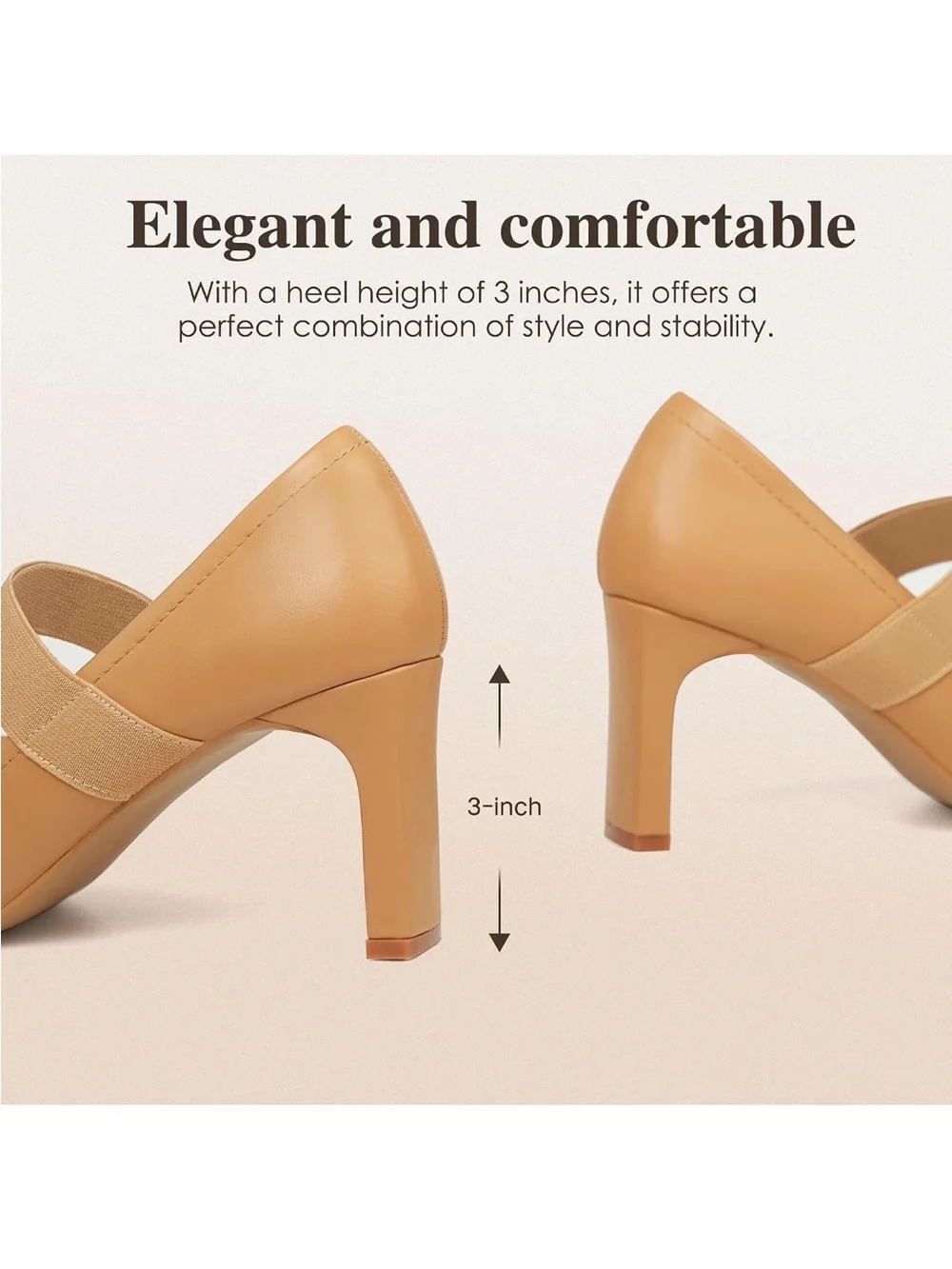 Benassal Women's Tan Mary Jane Block Heel Pumps